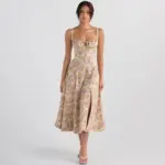 Floral Bustier Waist Shaper Dress with Midriff Accent - Image 3